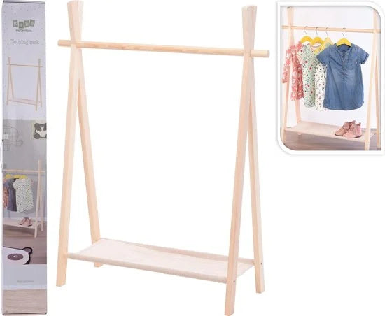 H&S collection Kledingrek - voor kinderen - hout - 80 x 100 cm - kapstok - kleding ophangen