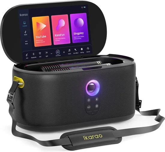 Ikarao Karaoke set voor Volwassenen - Shell S1 - 2 Draadloze Microfoons - 180W - Gratis Karaoke App 6 maanden - HD scherm - Zwart