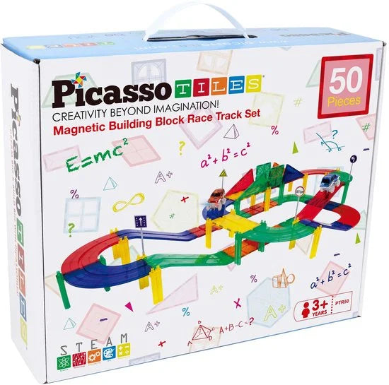 Tactic Picasso Tiles - Constructiespeelgoed - Magnetic Tiles - Magnetische Tegels - Race Track - STEM Speelgoed - Magnetische Racebaan met 2 LED auto