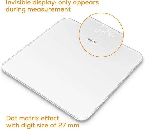 Beurer GS 225 Personenweegschaal - Magic LED / dotmatrix display - 30 x 30 cm - Tot 180 kg - Veiligheidsglas - Overbelastingindicatie - Automatische