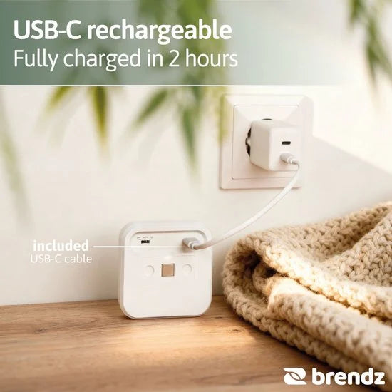 Brendz LED Trapverlichting, Nachtlampje Bewegingssensor, USB-C Oplaadbaar, Magnetisch, Warm Wit 3000K, Kastverlichting Draadloos, Inuk