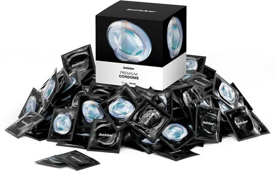 Satisfyer Condooms Heren | 100 stuks | 45-64 mm | XS - XL beschikbaar | Realistisch & dun met vochtig oppervlak | Huidvriendelijk & geurloos | Met re