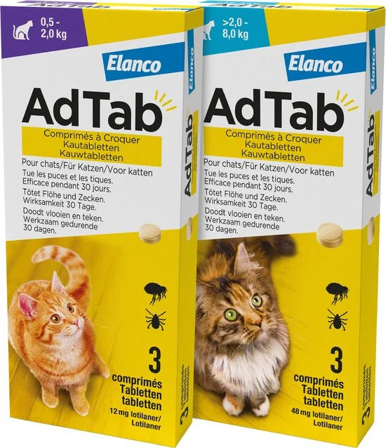 Elanco AdTab Anti Vlooien en Teek - Kauwtabletten - Kat - >2-8 kg - 3st
